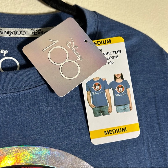 NWT Disney 100 Years of Wonder Holographic Blue Tee Shirt Top Size M - Picture 6 of 7